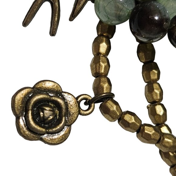 Vintage Beaded Charm Bracelets Bird Flower Green Bronze Beads Lot of 6 - Picture 3 of 8